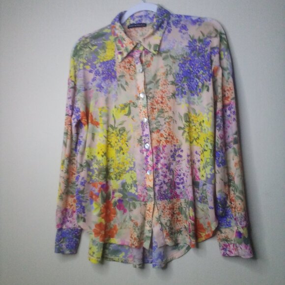 Nally & Millie Blue and Yellow Blouse Top - Picture 2 of 16